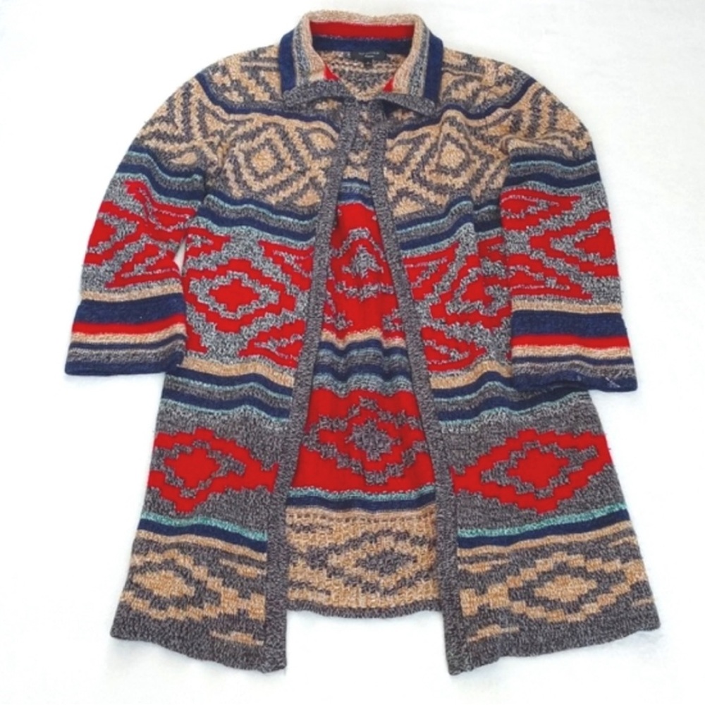 Spense Southwest Artist Style Red Blue Long Sleeve Open Cardigan / Duster M - Picture 10 of 11